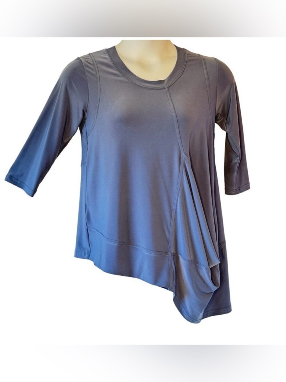 Sympli Blue Asymmetrical Lagenlook Tunic has Draped Pocket Front  Women's Size 6